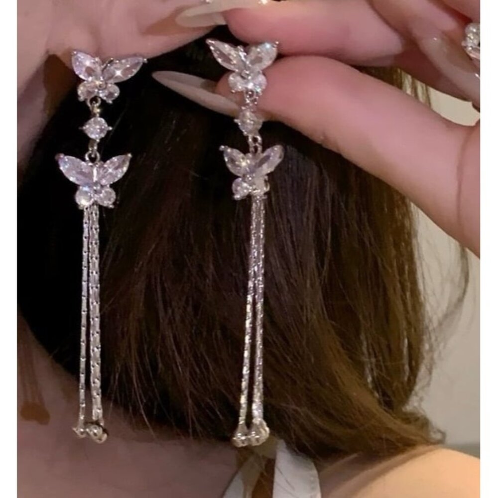 Double Butterfly Long Tassel Earrings